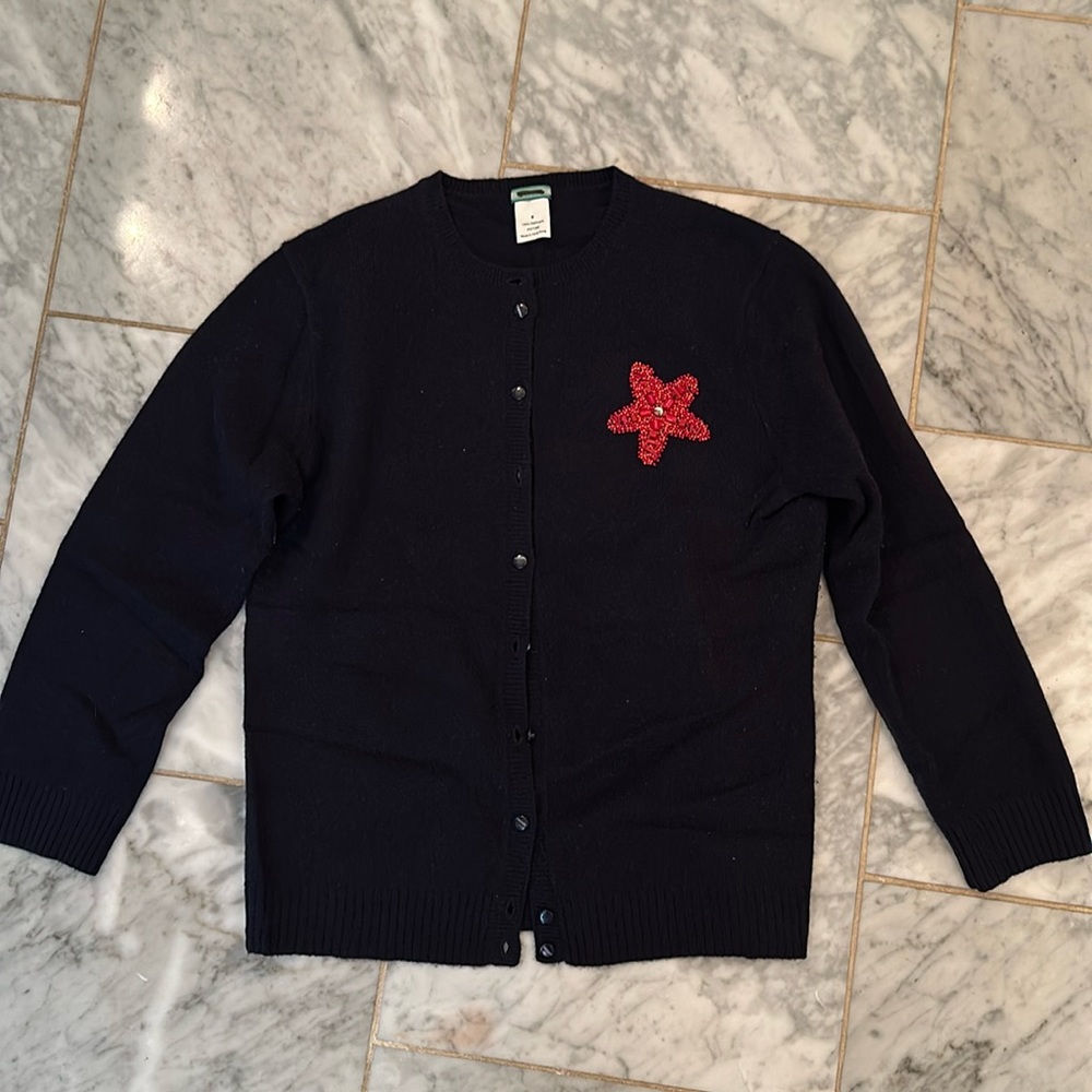 Vintage JCrew cashmere beaded starfish cardigan